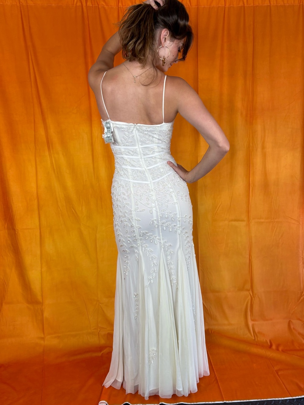 Cache White Beaded Backless Spaghetti-Strap Gown nwt